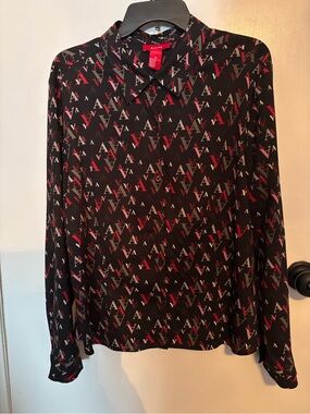 A LINE Monogram Letter Print Button Down Blouse Top Size 18